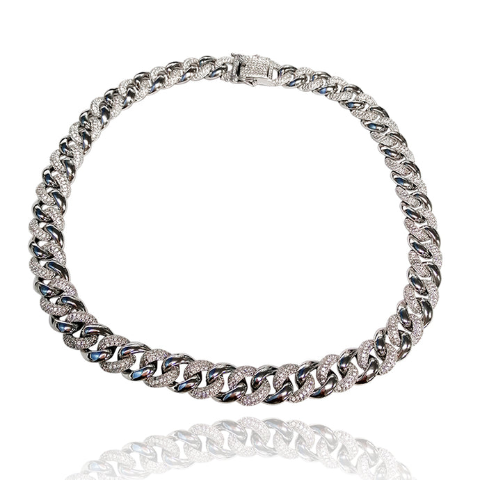 SILVER HUNT White Gold Solid Cuban Chain